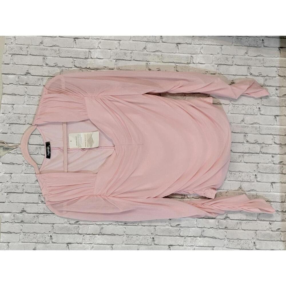 Fashion Nova Pink Ruche Sheer Long Sleeve top